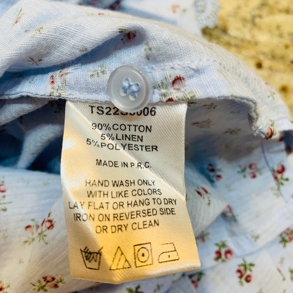 Rochelle Behrens The Shirt Blue Ditsy Floral Small Tiered Sleeve Boho Prairie - Picture 14 of 15